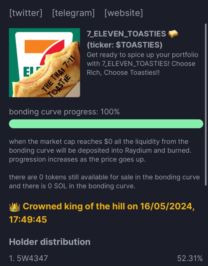 7ELEVENTOASTIES's tweet photo. We are handling consequences of being gigasent on @RaydiumProtocol by Solana’s new sheriff @STACCoverflow.

In-depth analyses suggest he performed a very sophisticated cabala.  He used high frequencies (B1UNT), then executed.

See you on Raydium, I guess?

$SOL x $TOASTIES 🔜 https://t.co/XRVzntsgMD