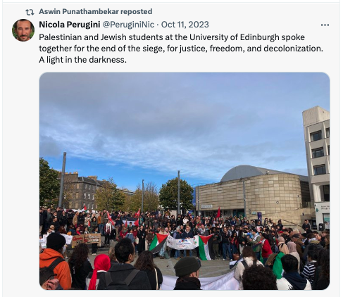 Four days after Oct. 7th and prior to any counteroffensive by Israel, @penn professor Aswin Punathambekar posted this.