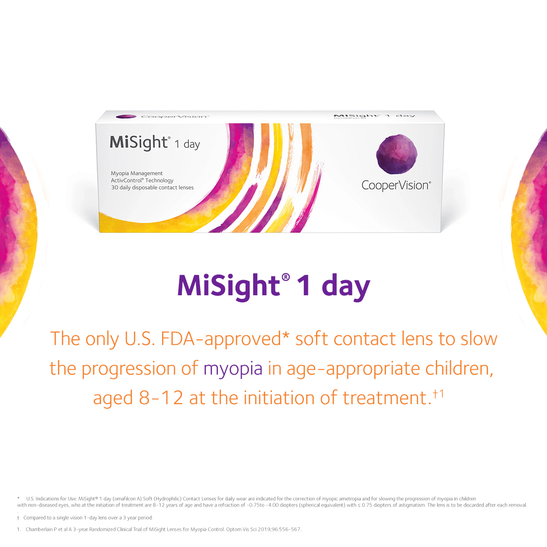 Did you know that MiSight® 1 day is the only U.S. FDA-approved soft contact lens to slow the progression of #myopia in age-appropriate children? Ask your eye care professional if they might be right for your child.
#MyopiaAwarenessWeek  #MAW2024 #myopiamanagement