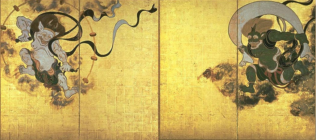 Wind God and Thunder God, by Tawaraya Sōtatsu, late 16th-early 17th century Learn more: masterpiece-of-japanese-culture.com/paintings/tawa… #rimpa #琳派