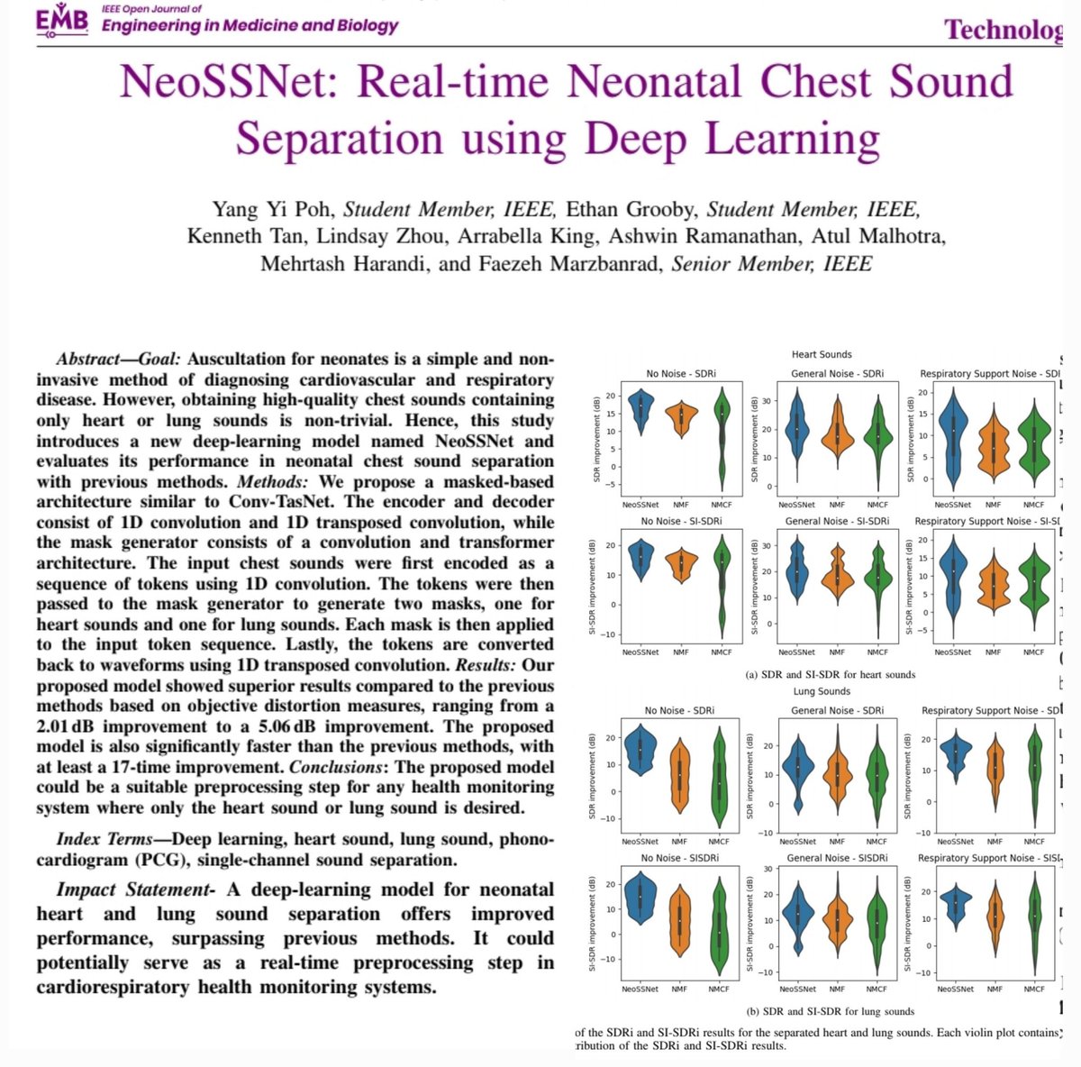 Atul Malhotra (@atul_monash) on Twitter photo New publication led by PhD student, Yang Poh from our group in <a href="/IEEEXplore/">IEEE Xplore</a>:
NeoSSNet: Real-time Neonatal Chest Sound Separation using Deep Learning ieeexplore.ieee.org/document/10531…
<a href="/Faemrad/">Fae Marzbanrad</a> <a href="/LindsayDZhou/">Lindsay Zhou</a> <a href="/monashdigital/">Alliance for Digital health At Monash (ADAM)</a> #neoAI New publication led by PhD student, Yang Poh from our group in <a href="/IEEEXplore/">IEEE Xplore</a>:
NeoSSNet: Real-time Neonatal Chest Sound Separation using Deep Learning ieeexplore.ieee.org/document/10531…
<a href="/Faemrad/">Fae Marzbanrad</a> <a href="/LindsayDZhou/">Lindsay Zhou</a> <a href="/monashdigital/">Alliance for Digital health At Monash (ADAM)</a> #neoAI