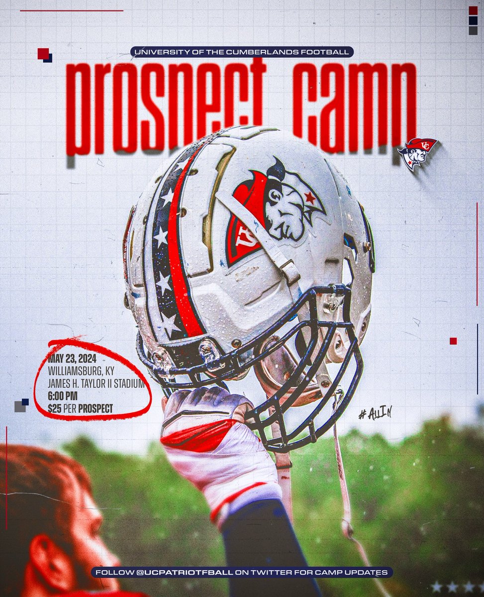 ONE WEEK AWAY!!

We are closer getting to the Patriots Football Prospect Camp

✅Combine Testing  
✅Individual position drills with UC Staff
✅One-on-One competition drills 

Who's gonna be #ALLIN

To register:📷bit.ly/3UikPbi