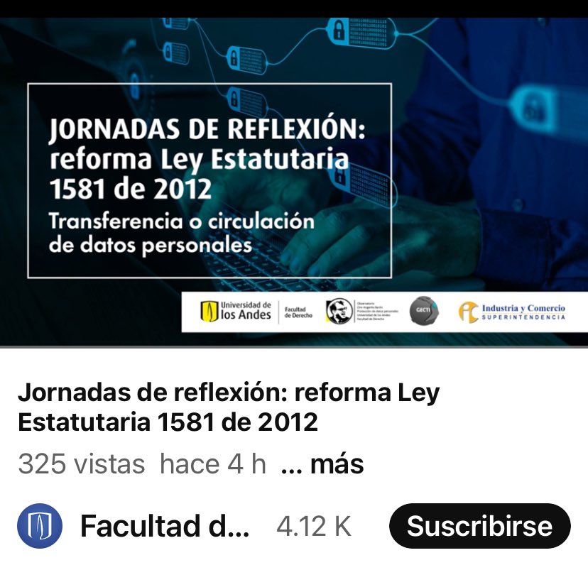 Vea la grabación de las Jornadas de reflexión: reforma Ley Estatutaria 1581 de 2012 youtube.com/live/VLlUsnqw_… vía @YouTube