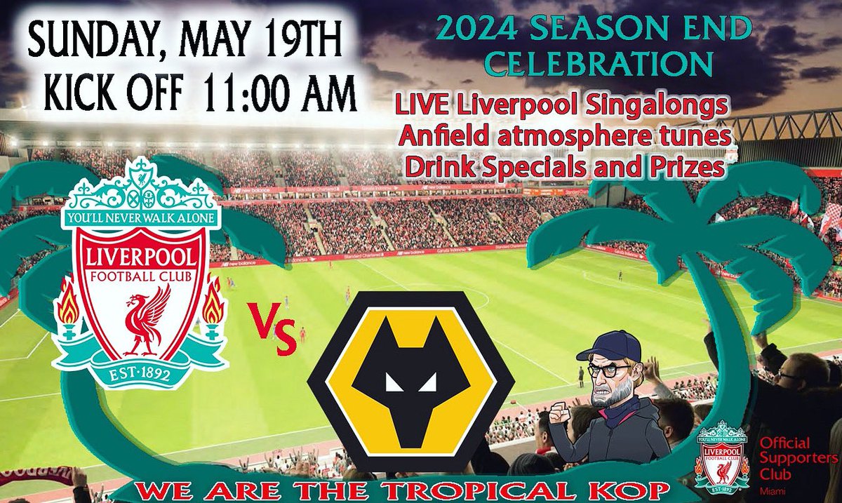 LFC Miami 5th Annual Season End Celebration 
 Join LFC Miami to mark the end of another epic season, and bid farewell to our legendary departing Manager, before, during, and after our final match THIS SUNDAY at Gramps Wynwood!