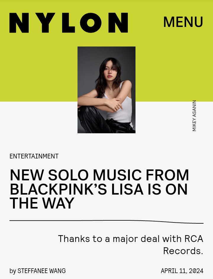 📇 #NYLON 💚✨:
“Blackpink's LISA's new solo music is on the way”

#LISA: “I can't wait to show the world everything we've prepared.”

LS2 COMING SOON 🥳

READ details here 🤓🔻🔗
nylon.com/entertainment/…

#리사 #LALISA #BLACKPINK #Kpop #LLOUD #LISAXRCA #WeAreLloud #RCAxLLOUD #RCA