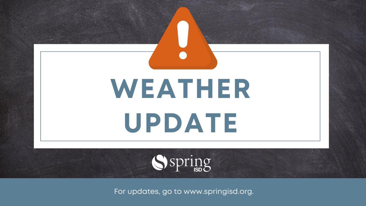 Spring ISD is monitoring weather conditions. Bus delays are possible tomorrow (Friday, 5/17). Please exercise caution on roadways and at bus stops. If it is unsafe along your route for travel due to heavy rains or flooding, please do not put yourself in danger.