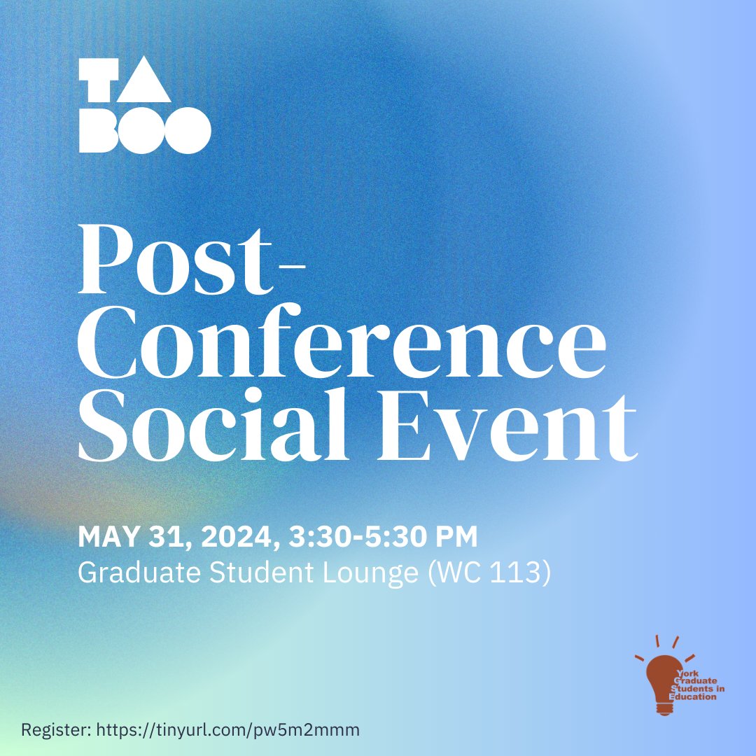 ygse_yu's tweet photo. The YGSE Graduate Conference Coordinators invite you to the post-conference social event!

May 31st, 3:30-5:30 pm @ WC 113 
Please confirm your attendance by registering https://t.co/wDJr5QLT7i https://t.co/PpbKaq0wSz