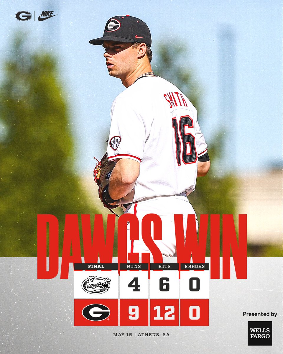 𝐁𝐞𝐚𝐮𝐭𝐲 𝐨𝐧 𝐭𝐡𝐞 𝐁𝐮𝐦𝐩

<a href="/16Kolten/">Kolten Smith</a> tossed a career-high 12 strikeouts, the most by a Georgia pitcher this season, and allowed only two runs with one walk over eight innings.

#GoDawgs | <a href="/WellsFargo/">Wells Fargo</a>
