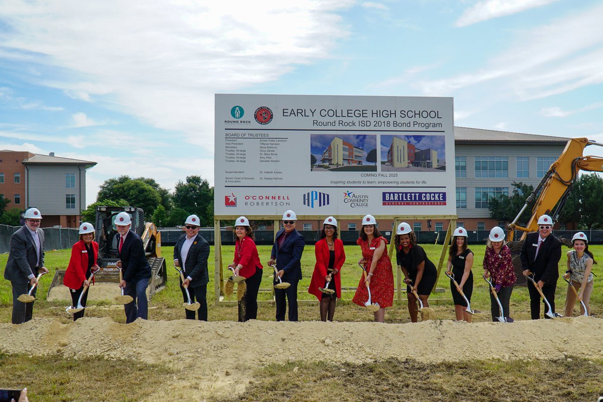 The @ECHS_RRISD Groundbreaking Ceremony on May 15, 2024, was a momentous occasion! We are grateful for the @RoundRockISD and @accdistrict partnership in support of a building for our school community! Thanks @HafedhAzaiez, RRISD Bd of Trustees, @LoweryHart & ACC Bd of Trustees.🦉