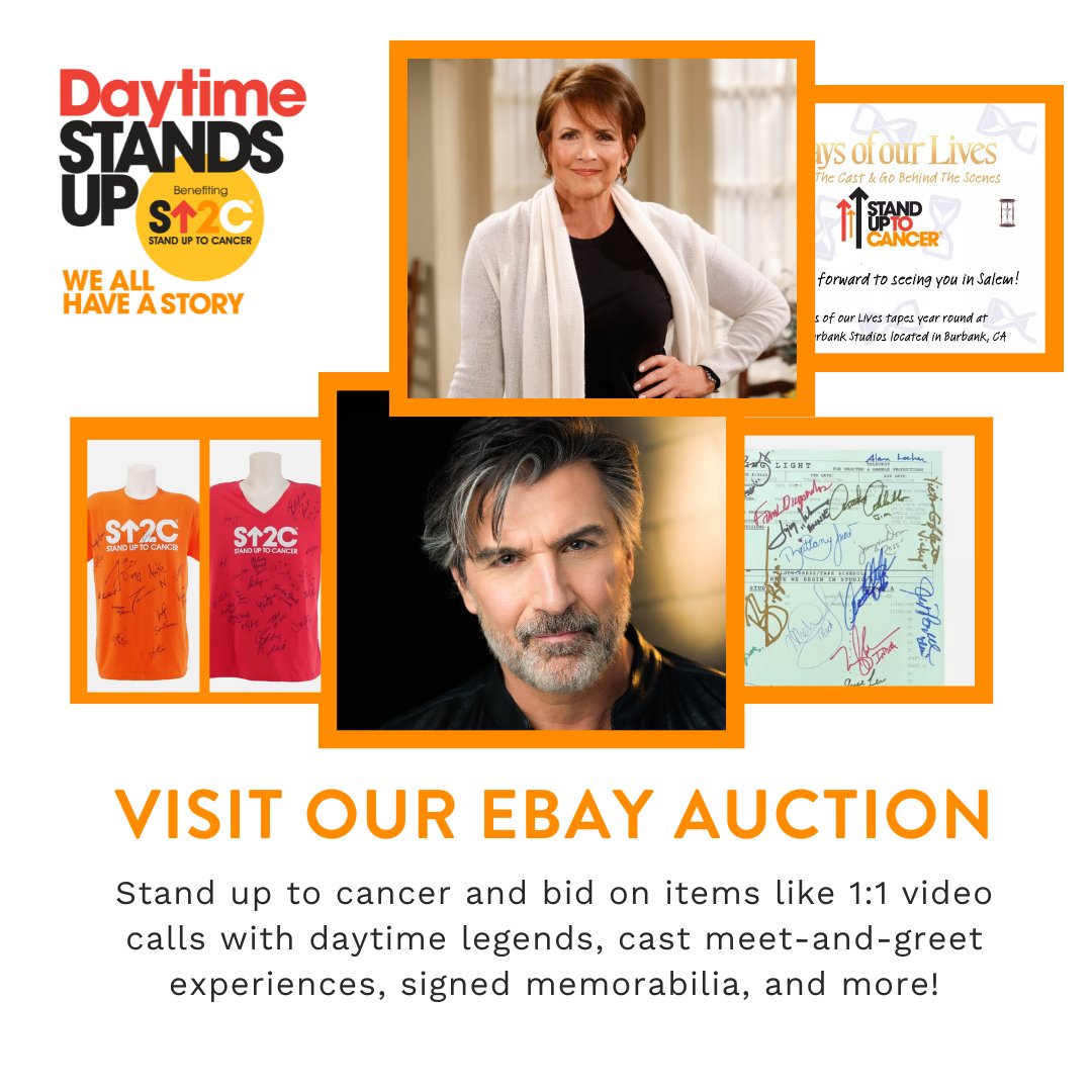 The @ebay auction for 'Daytime Stands Up: Benefiting @SU2C' is now open until May 26! Bid on exclusive items like 1:1 video calls with daytime legends, cast meet-and-greets, and signed memorabilia. Your support advances crucial cancer research  Bid here i.mtr.cool/alsqyaqxpu