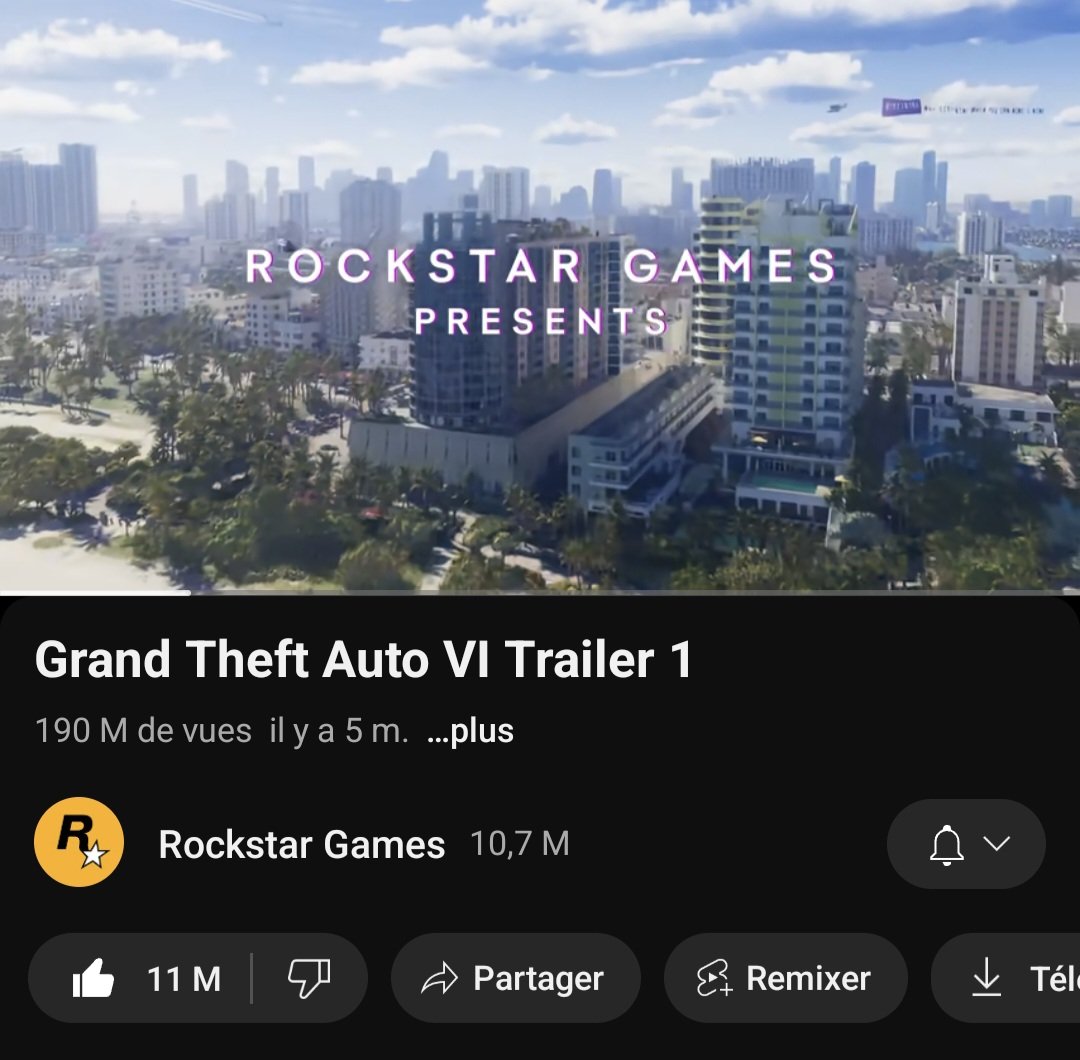 De combien de vues es-tu responsable sur le trailer 1 de #GTA6 ?
Perso plus de 100, facile 😬