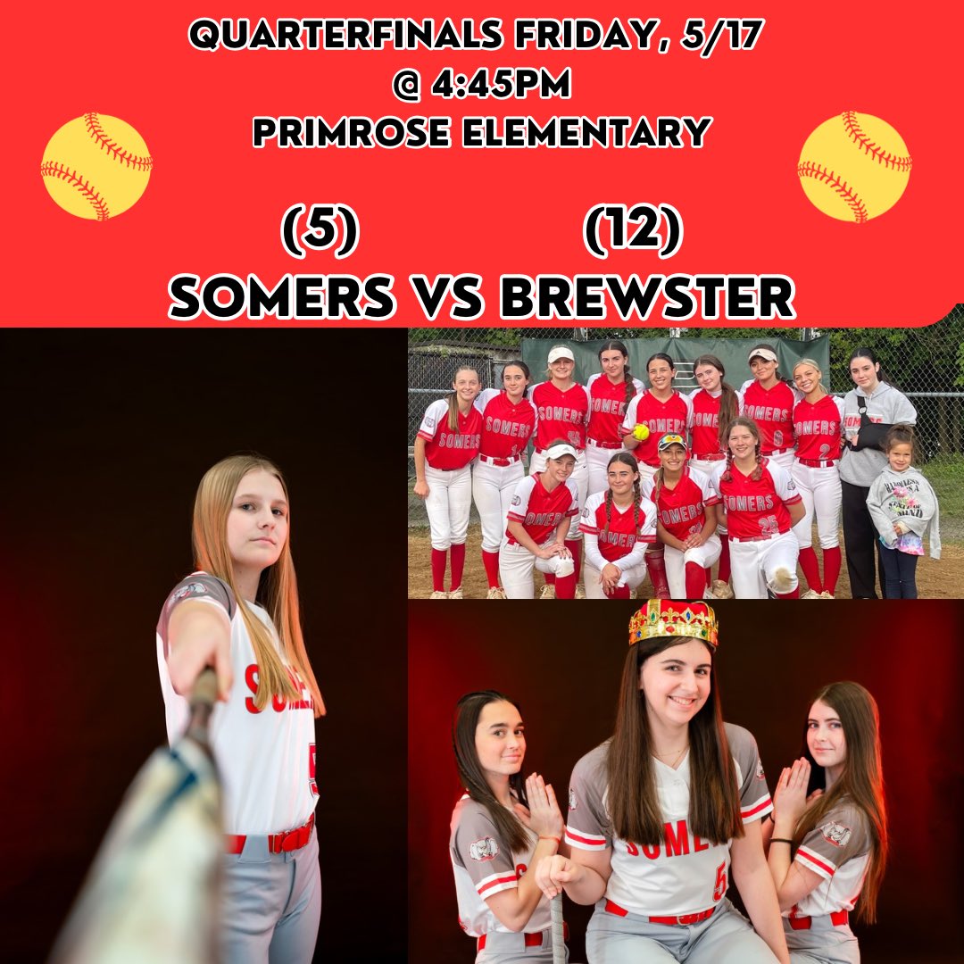 All softball fans, come out and support your Tuskers in their first round of playoffs! Game starts at 4:45pm vs Brewster at Primrose Elementary! 🥎🐘❤️ @TuskerAthletics #somerssoftball #somersathletics #sysosoftball #strongertogether