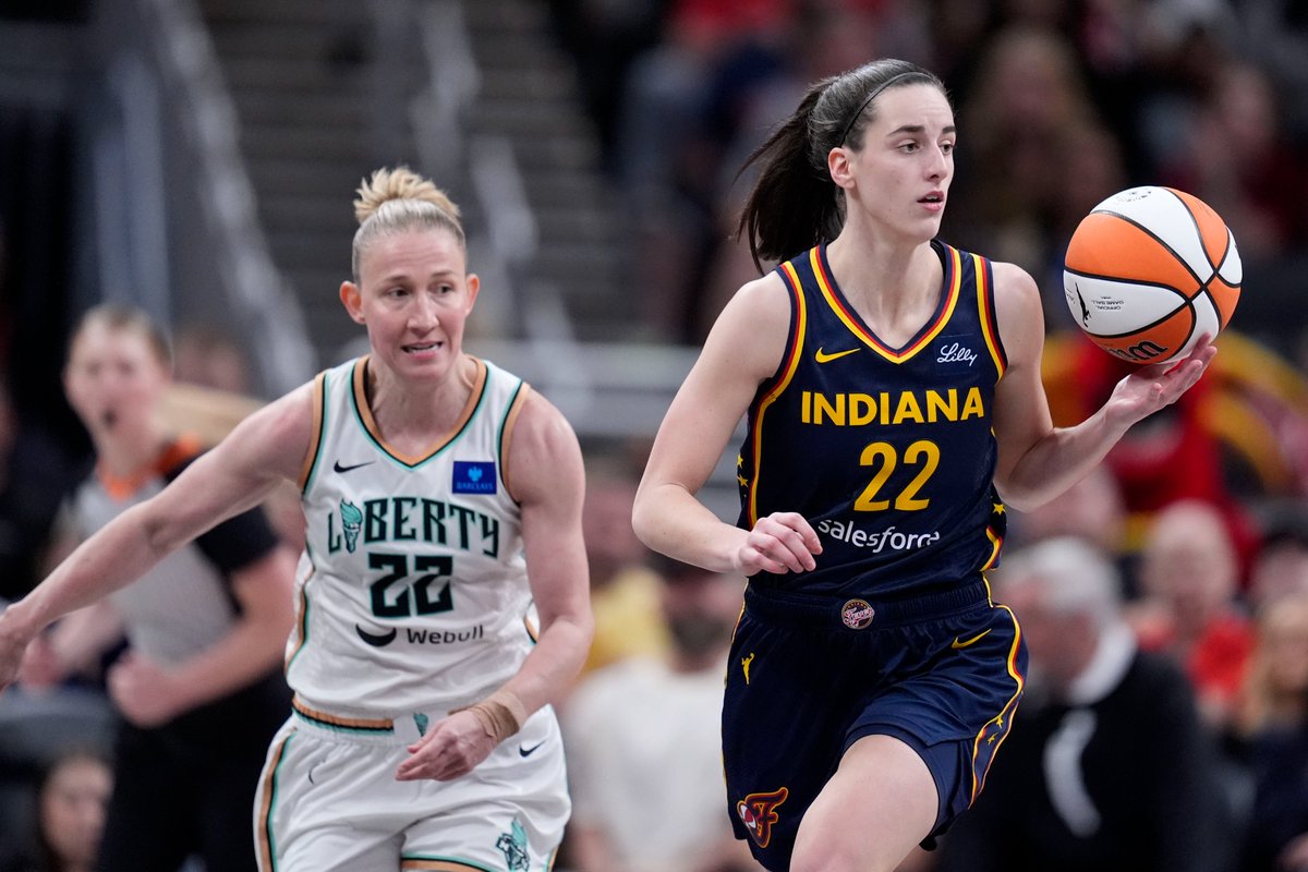 A sold out crowd of 17,274 leaves disappointed as the Liberty dominates the Fever, 102-66. The young Fever look lost. Rookie Caitlin Clark had 9 points (2-8), 7 rebounds, 6 assists, and cut turnovers down to 3. 2xMVP Breanna Stewart scored 31 points with 10 rebounds. Photos: