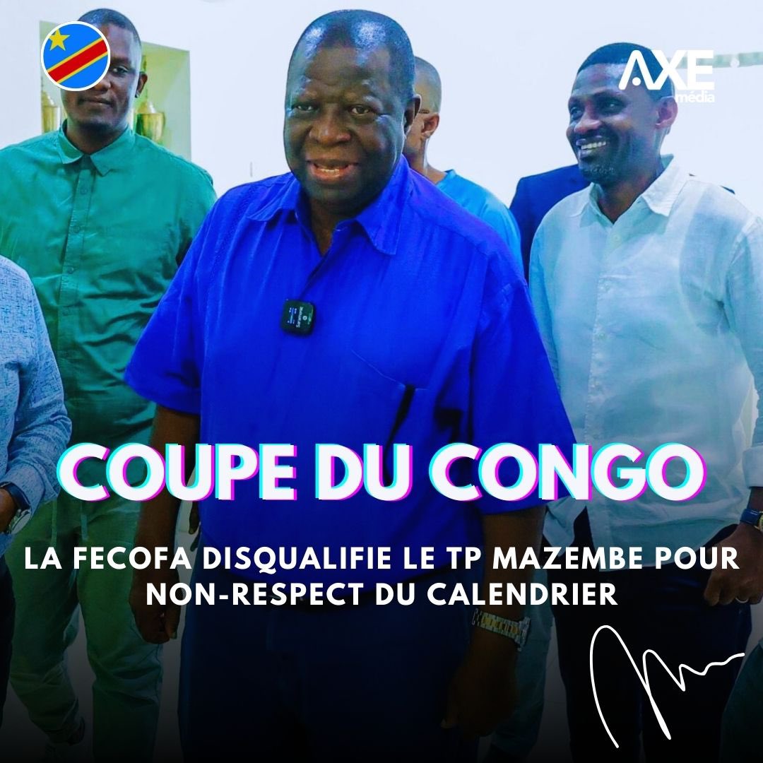 La FECOFA disqualifie le TP Mazembe de la coupe du Congo. La fédération reproche au club de Lubumbashi d’avoir osé demander le report du match contre FC Nouvelle Vie prévu le jeudi à Kinshasa. Les corbeaux sont sommés de payer une amende de 500$ d’ici lundi. #AXEmedia 🦅