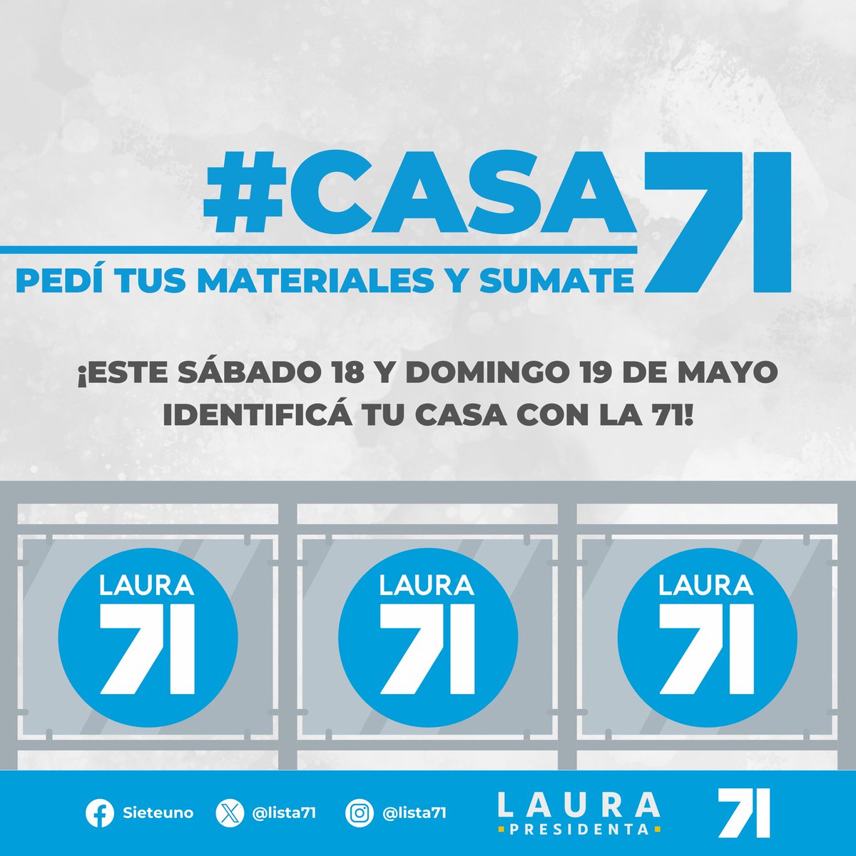 ¡Este próximo fin de semana, SUMATE y hace de la tuya una #Casa71! Comunicate con nosotros, pedinos tus materiales y hagamos historia juntos 💪