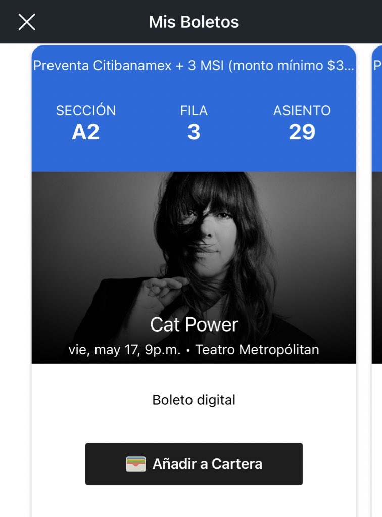 KlausBch's tweet photo. @royerwaters1 @TimeOutMexico Vendo 2 boletos para cat porwer 
17 mayo teatro metropolitan 
Al costo
Se transfieren a cuenta ticketmaster al momento del pago https://t.co/V3IcZjCfXt