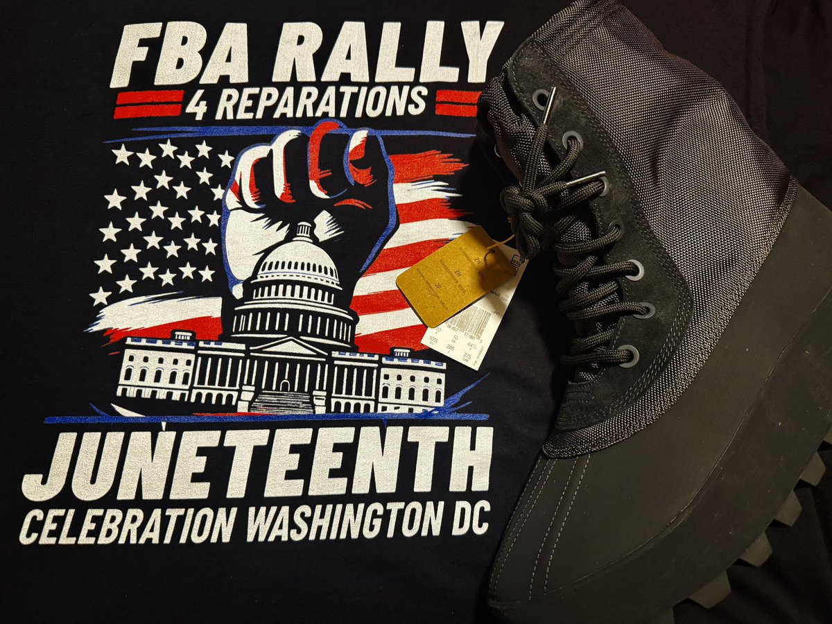 S/O to Brother Flex @tariqnasheed for the FBA Gear. Putting it on with my Yeezy Boots #FBA #NotLikeUs 🟥⬛️🔱⬛️🟥