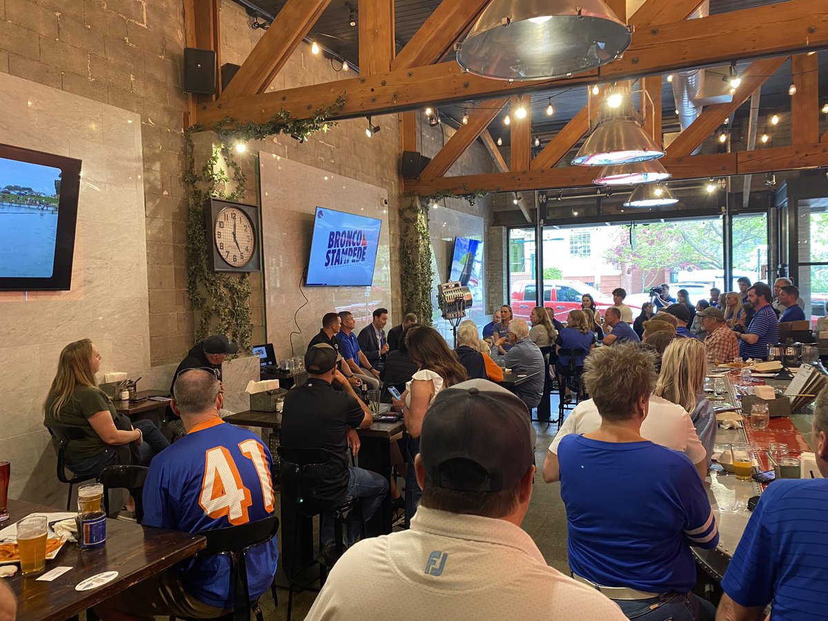 Packed @CraftedTapHouse for the Bronco Stampede in Coeur d’Alene. Great to see so much Blue and Orange in northern Idaho. Stop 4 of 5! #WhatsNext #BleedBlue