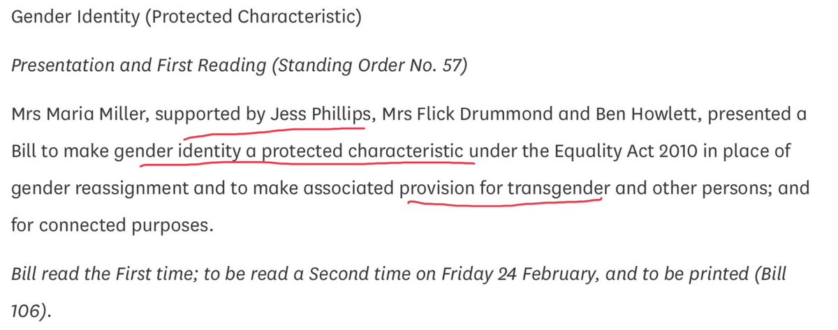 @jessphillips Didn’t you co sponsor a bill for gender identity. and also oppose women’s right to leave abusive relationships from men who decided they were women? Oh thats right you did.