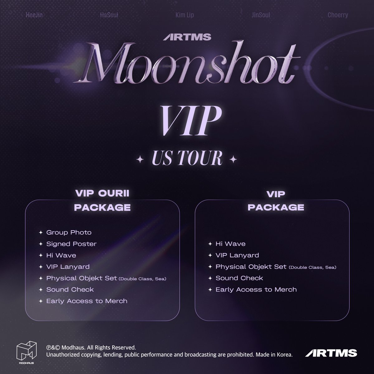 2024 ARTMS World Tour <Moonshot> in US

🎟️ VIP Package sales
05.24.2024 09:00 AM PST
bit.ly/3ym17E1

🎫 General Ticket sales
05.17.2024 9AM PST
📍 08.16.2024 NEW YORK, NY  :link: bit.ly/3USWutT
📍08.19.2024 ATLANTA, GA  :link: bit.ly/3y6oEsr