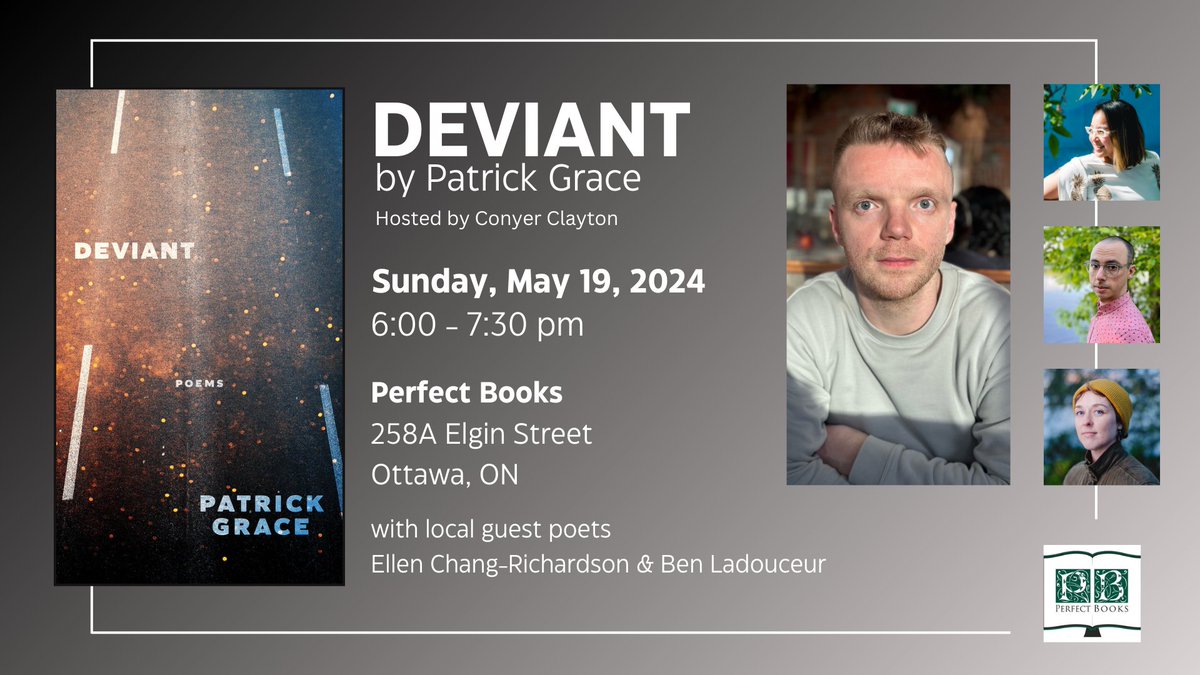 This is in three (3) days! Come out #Ottawa and soak up some long weekend poetry with me, Patrick Grace and Ben Ladouceur at Perfect Books 💛 SUNDAY MAY 19 @ 6PM ET . . #LGBTQQIP2SAA #diversecanlit #canlit #poetry #poetryisalive