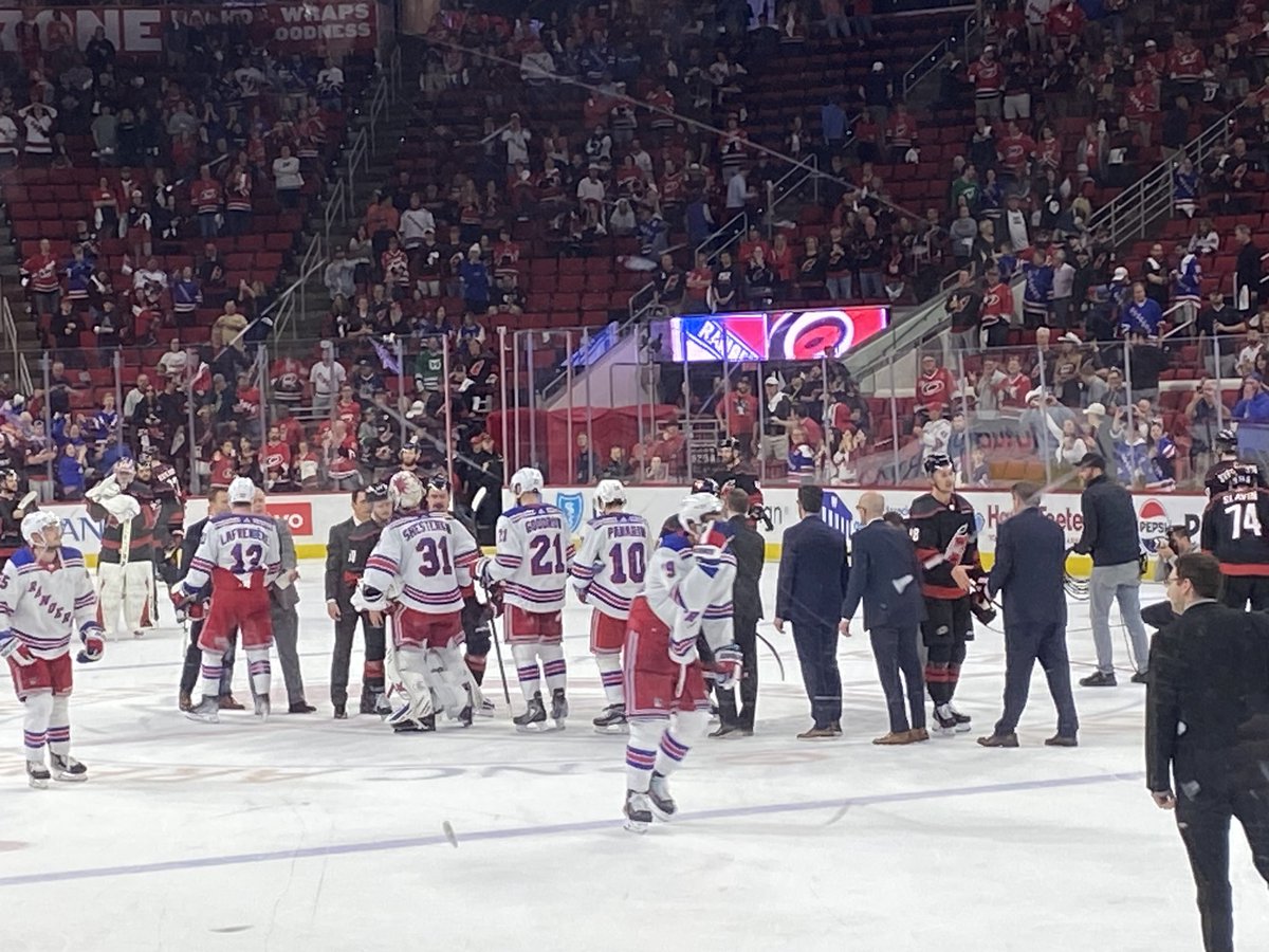 NY Rangers score 4 goals in 3rd Period and beat the @Canes 5-3 and win Stanley Cup Playoffs Second Round Series. @WFMY