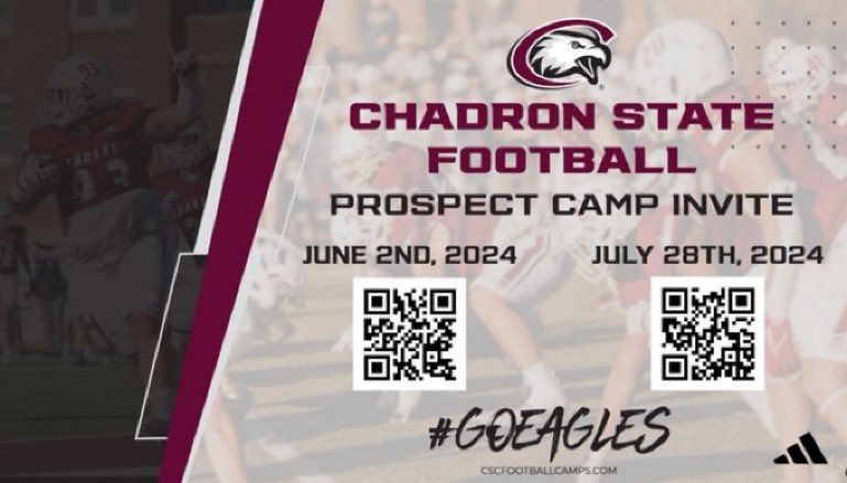 Thank you <a href="/CSCFootball/">Chadron State Football</a> for the prospect camp invite!!