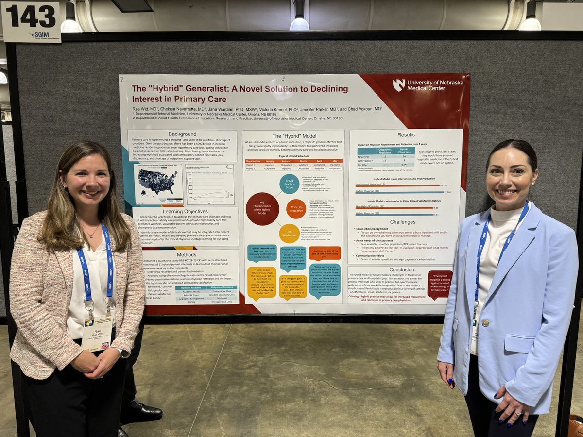 Hey! I know them! ⁦@UNMC_IM⁩ all star hybrids Dr Witt and Dr Navarrette repping at #SGIM Innovative solutions to provide full scope GIM care, sustainable #primarycare & unique career mentorship to trainees. There is #joy in #medicine if you know where to look.