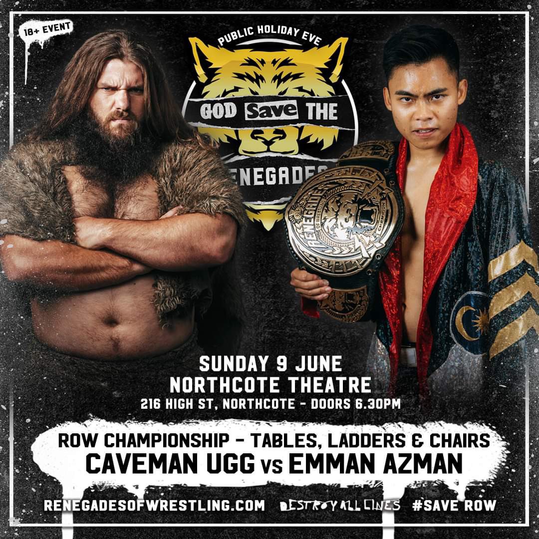 We’ve seen some massive thrills and spills involving tables, ladders & chairs in the past two years & we will see our first ever TLC match between @TheEmman_Azman & @UggCaveman at #SaveROW on Sunday June 9 at the Northcote Theatre! 🎟️ linktr.ee/ROWrestlingAU 📸 @digital__beard
