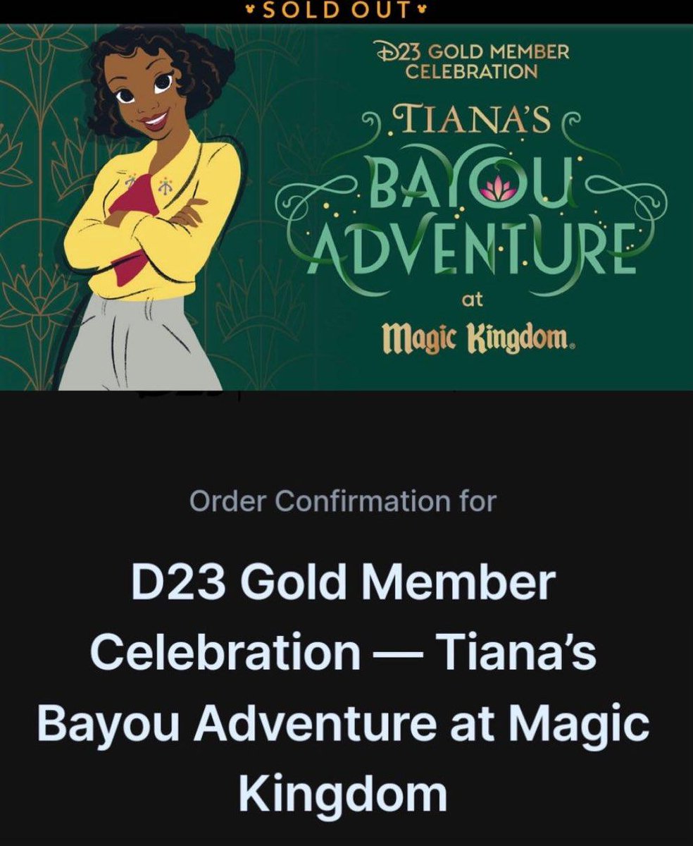 I cannot WAIT to attend the D23 Gold Member Celebration of Tiana's Bayou Adventure in one month with some of my favorite Disney humans ⚜️ 5 hours of unlimited rides to the Bayou one week before opening, plus free food/drink, a Tiana pin & live Jazz music! 🎷 TIANA, WE COMING 👑