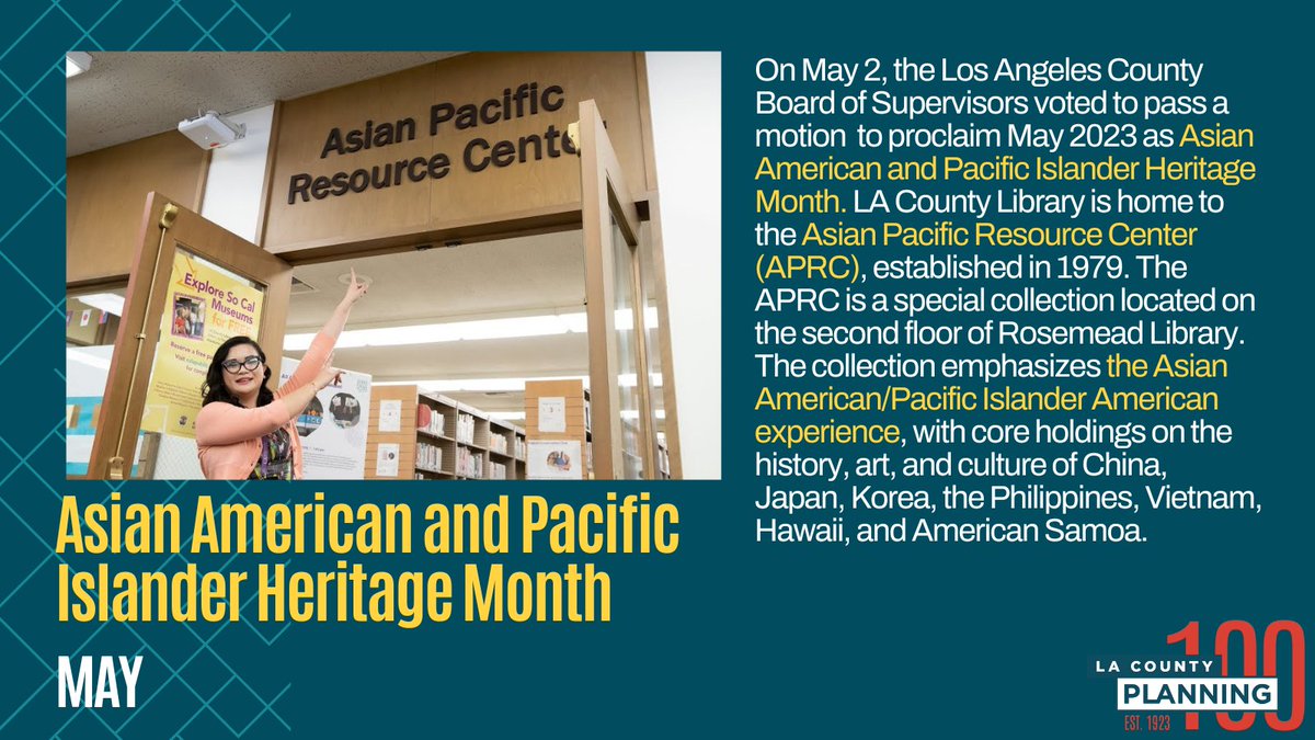 On May 2nd, the LA County Board of Supervisors voted to pass a motion to proclaim May 2023 as #AsianPacificAmericanHeritageMonth. Join us in celebrating by checking out LA County Library's Asian Pacific Resource Center.