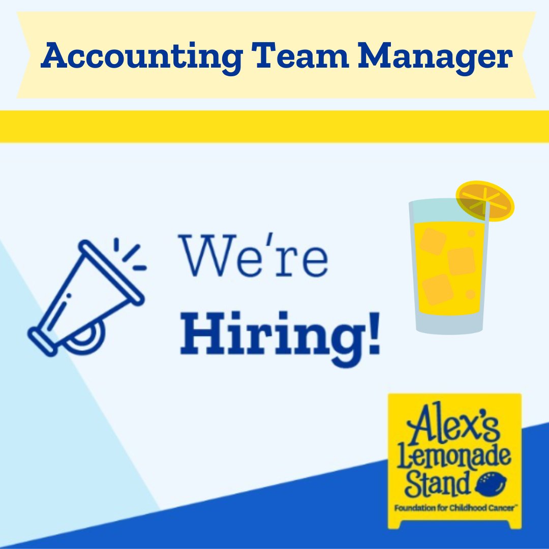 ALSF is hiring an Accounting Team Manager!📣🎉 Tag or send to a friend who you think would make a great fit! Learn more and apply by visiting our careers page: alexslemonade.org/about/alsf-car…