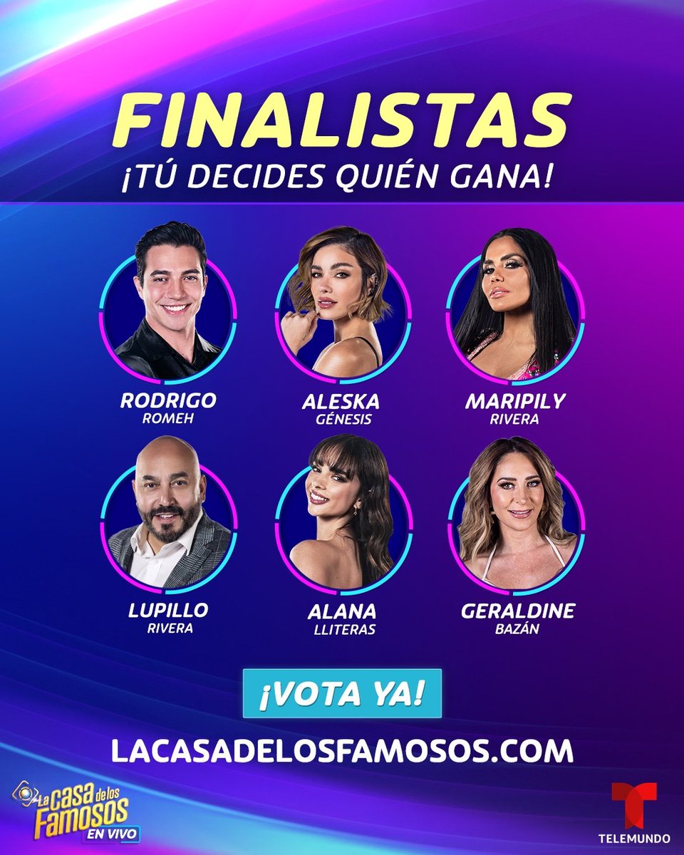 🔥¡ESTOS SON LOS 6 FINALISTAS!👀 Cuéntanos…¿Cuál de ellos debe ser el GANADOR? Vota por el famoso que debe conseguir la victoria en lacasadelosfamosos.com #LCDLF4 🏅