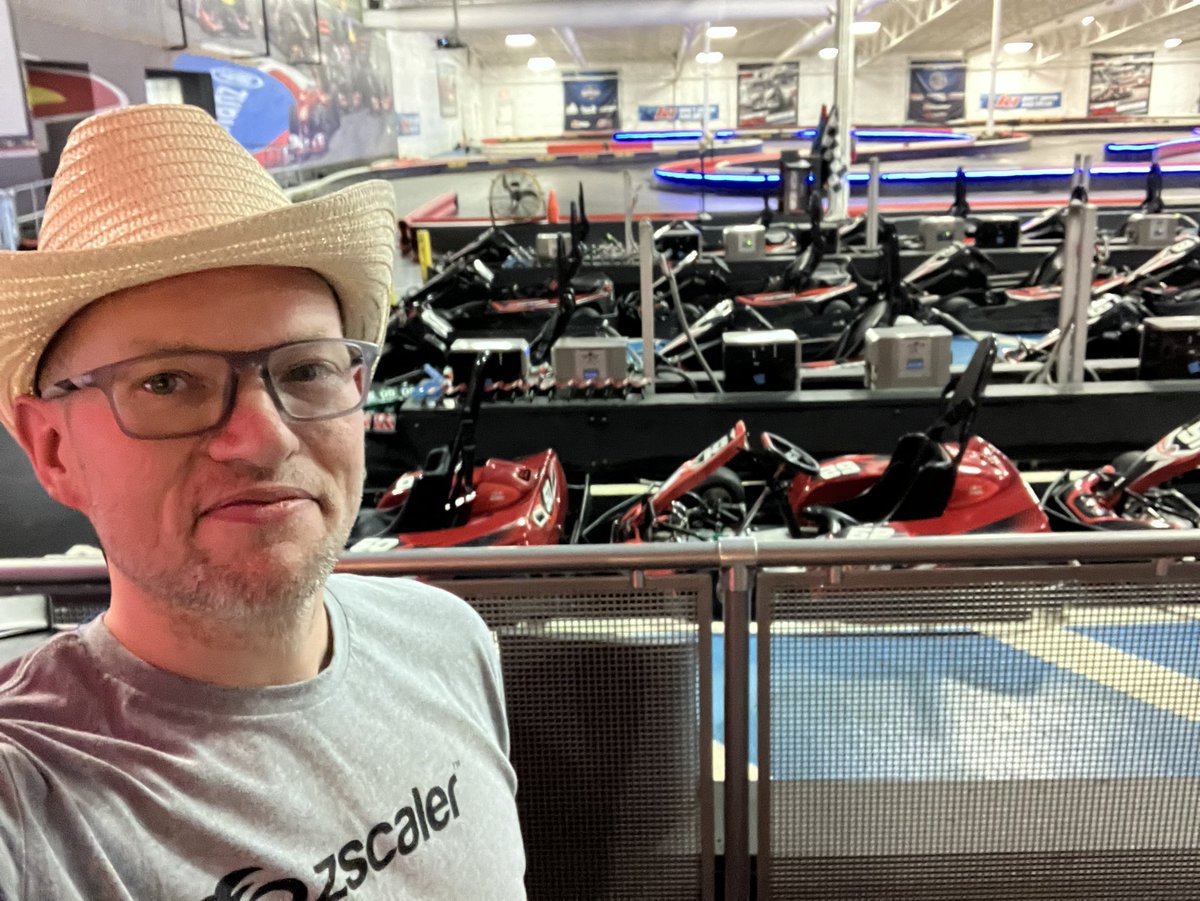 Electric karts in Dallas for <a href="/zscaler/">Zscaler</a> team event. And I got a hat. It’s no <a href="/Lost_Signal/">⍼ John Nicholson ⍼</a> Stetson though. Fastest time 21.364.