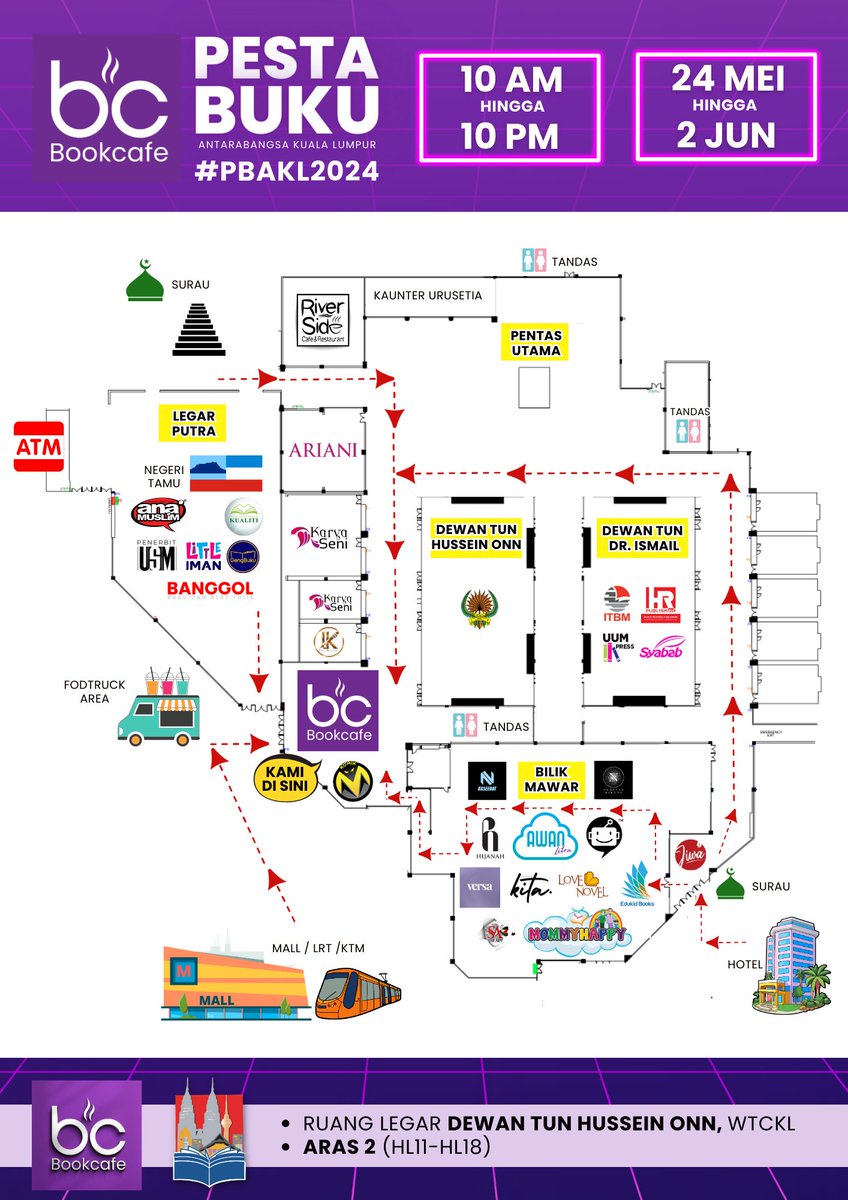 Alang-alang pergi foodtruck, terus ke booth Bookcafe 😆!

Senang nak pergi ke booth Bookcafe, kami berada di ruang legar Dewan Tun Hussein Onn.

Yang paling penting tak perlu jalan jauh, booth kami sediakan banyak buku dari pelbagai penerbit tau!
#KLIBF2024 #pbakl2024