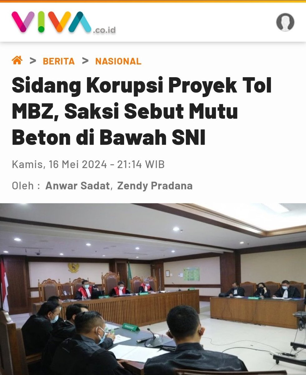 Memalukan nama MBZ . . . . . Sidang Korupsi Proyek Tol MBZ, Saksi Sebut Mutu Beton di Bawah SNI