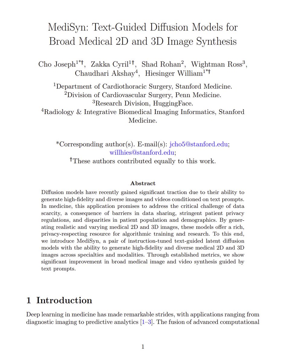 MediSyn: Text-Guided Diffusion Models for Broad Medical 2D and 3D Image Synthesis abs: arxiv.org/abs/2405.09806 Two instruction-tuned text-guided latent diffusion models, one for 2D medical images and one for 3D medical images. Trained on a dataset of 5.7 million 2D medical