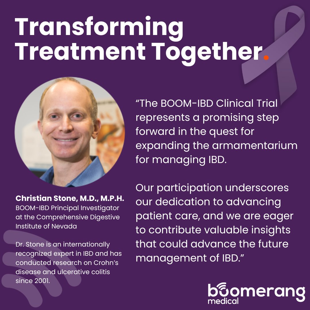 👨‍⚕️For over 3 million Americans with IBD and their healthcare providers, the journey to symptom resolution is filled with challenges. 

At Boomerang Medical, we are dedicated to exploring new avenues to improve IBD care.