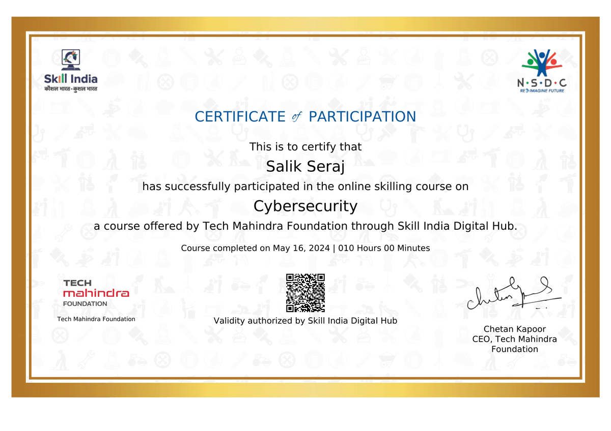 Completed Cyber Security Awareness Course By Skills India
Amazing Course
4 Chapters About All Cyber Attacks

#cybersecurity #bugbounty