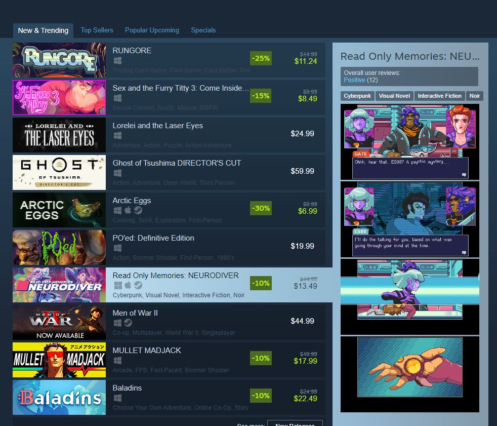 WE DID IT! NEURODIVER is on the elusive New & Trending page on Steam! Tell your friends who have played the game to keep on reviewing. That seems to be key to making the algorithm happy.😍