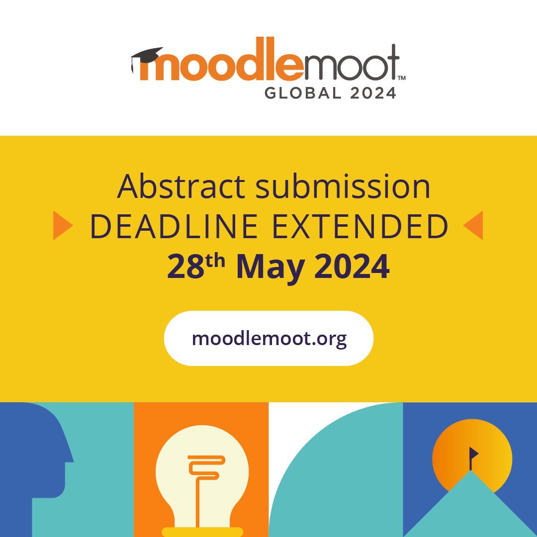 Great news, the deadline has been extended for MoodleMoot Global 2024 presentations! 🎉 In addition, we are excited to announce that we are accepting abstract submissions in Spanish. Learn more: moodlemoot.org/2024/become-a-… #MootGlobal24 #Moodle