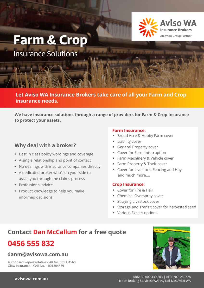 GrowerInsurance's tweet image. Crop Insurance for this season is now open for quoting 🌾
Regions of focus are Esperance, Jerramungup, Lake Grace, Nyabing, Katanning &amp;amp; Gnowangerup