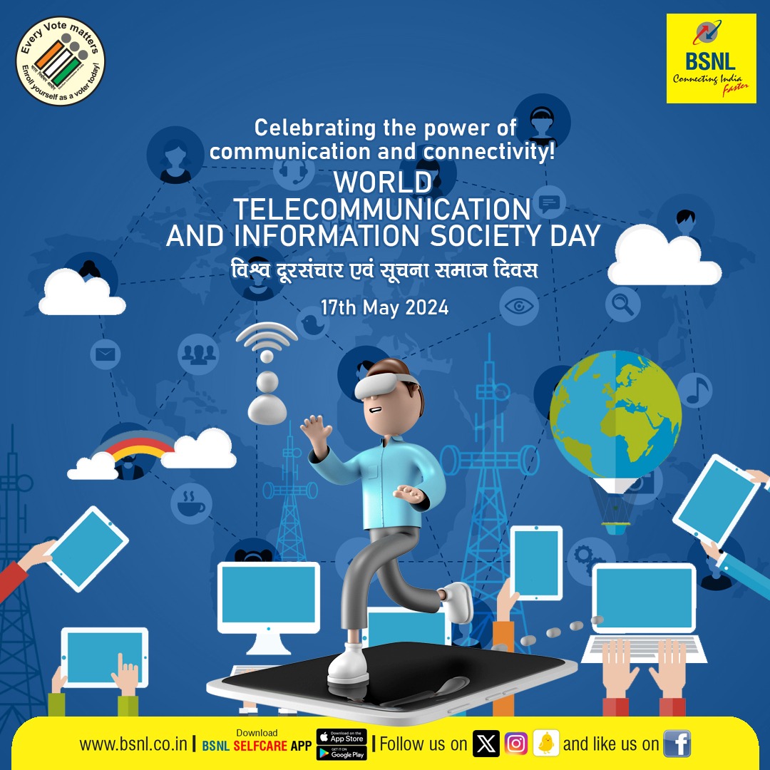 Happy World Telecommunication and Information Society Day! Let's celebrate the power of communication technology to unite us across borders, cultures, and languages. #WTISD #TelecomDay #BSNL @DoT_India @_DigitalIndia
