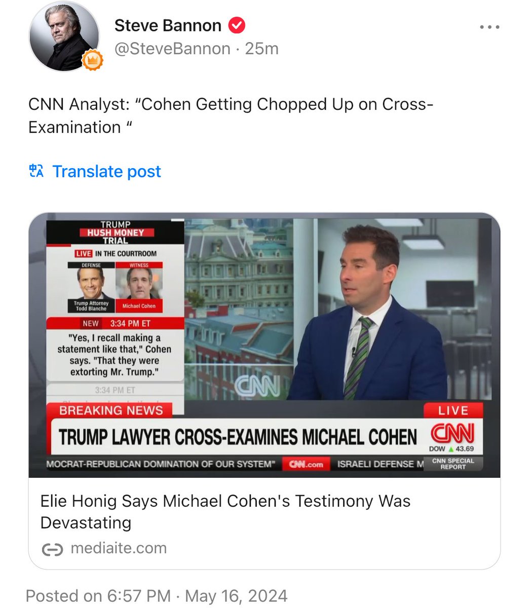 CNN Analyst: “Cohen Getting Chopped Up on Cross-Examination “ 

mediaite.com/tv/cnns-elie-h…