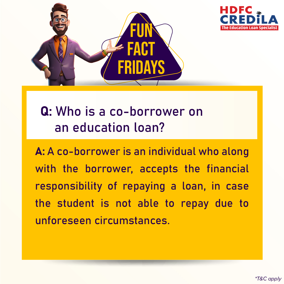 Avail an @HDFCCredila Education Loan to pursue your dream education! Visit us at bit.ly/3TexYDe to learn more and to apply, today! What's more, benefit from loan sanction even before confirmed admission. *T&C apply #HDFCCredila #FunFactFriday #EducationLoan