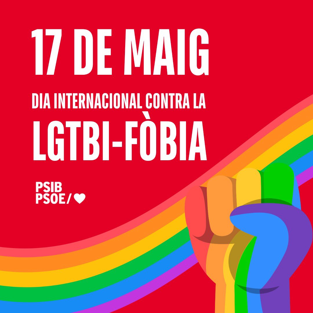 🏳️‍🌈Avui, 17 de maig, dia internacional contra la LGTBI-FÒBIA, més que mai, defensam la 𝐝𝐢𝐯𝐞𝐫𝐬𝐢𝐭𝐚𝐭, el 𝐫𝐞𝐬𝐩𝐞𝐜𝐭𝐞 i la 𝐢𝐠𝐮𝐚𝐥𝐭𝐚𝐭 de drets per a totes les persones, independentment de la seva orientació sexual o identitat de gènere. Registram una PNL en