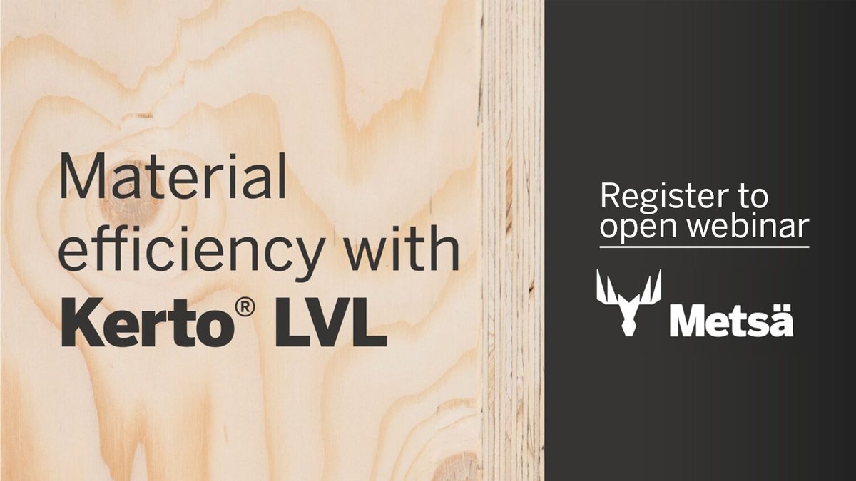 Join us to our webinar to learn more of the possibilities of material-efficient and sustainable wood construction with Kerto® LVL! 🕑 Webinar will take a place on Wednesday 29.5. in English at 13-14 (CET) and in German at 9-10 (CET). Signup here: bit.ly/3UO6WSa