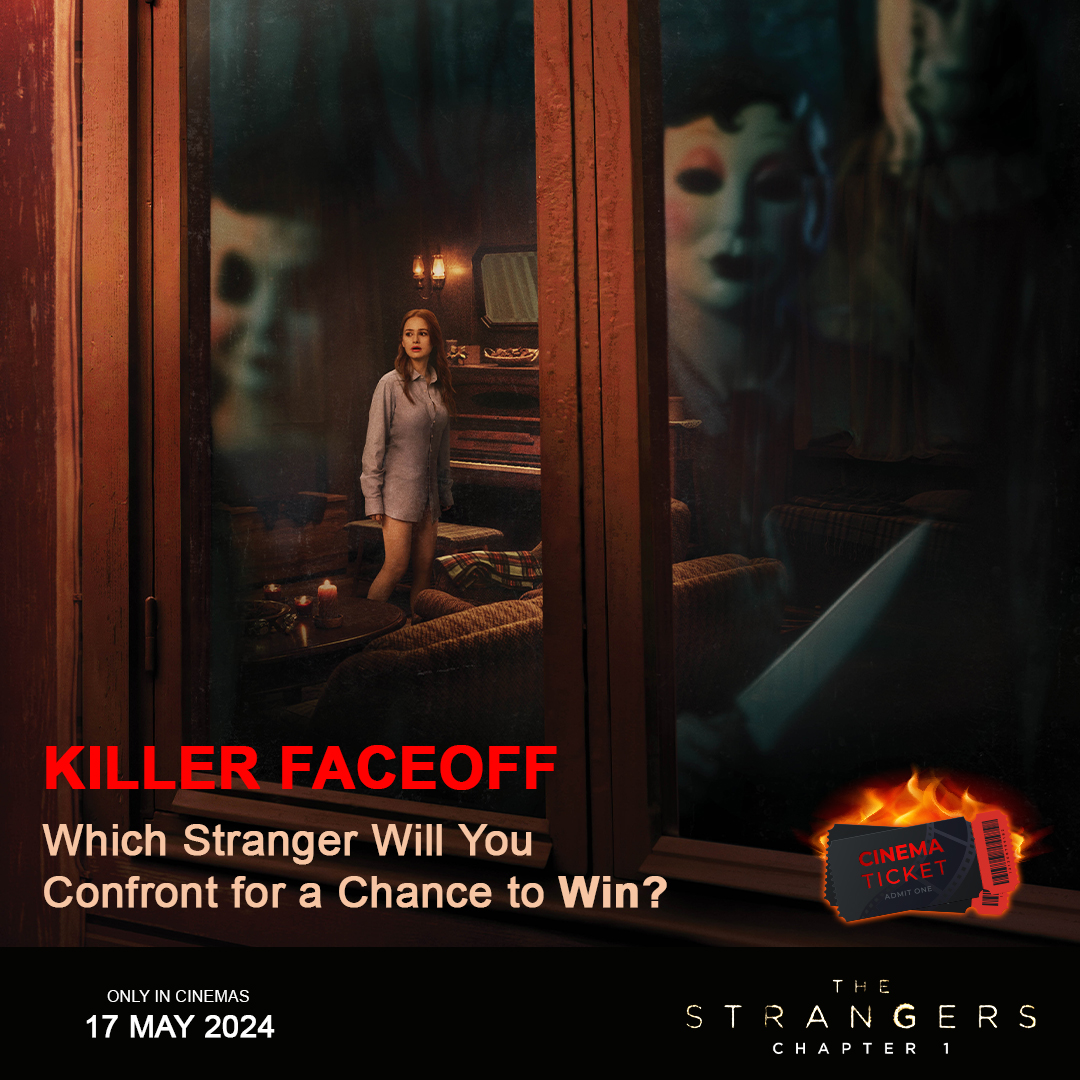 WIN 2 movie tickets! Comment your choice of the killer you're going to face off against (a, b, c). 💀🔪 Here's where each Stranger awaits: A)Dollface: Blocking the attic hatch. B)Scarecrow: Standing guard by the basement door. C)Pin-Up Girl: Haunting the narrow hallway.