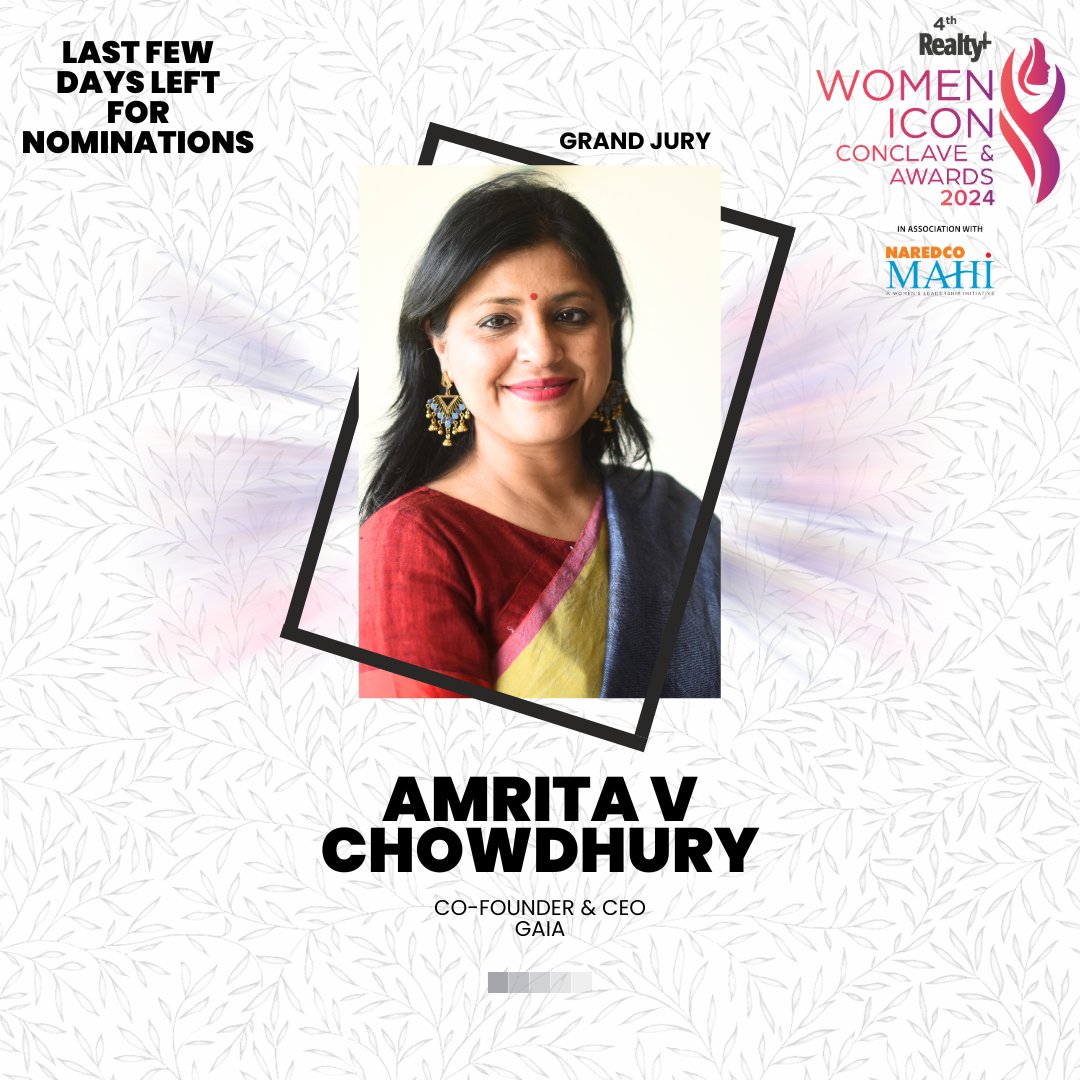 I’m delighted to be on the Jury Panel of the  4th Realty+  Women Icon Awards, 2024 | A Virtual Series. Join us at the LIVE Event on 31st May, where the winners will be announced LIVE!
To Attend the Event &amp; Register, Click here:  bit.ly/3wL0ROl <a href="/RPRealtyPlus/">Realty+</a> <a href="/GaiaDotin/">Gaia</a>