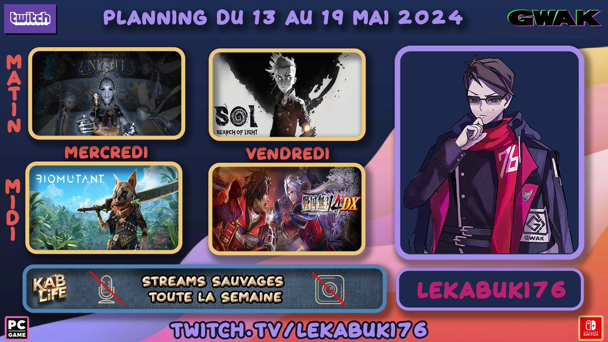 kabuk176's tweet photo. MAJ UPDATE Planning de la semaine : https://t.co/qdWxXosAeI
#ThePrisonerOfTheNight #Biomutant #SearchOfLight #SamuraiWarriors4DX #Gwak #NintendoSwitch #PCGames #Stream #Live #KabLife
Ty @eastasiasoft
Ty @FirenutGames
Ty @koeitecmoeurope https://t.co/HCq1y3Ehxi